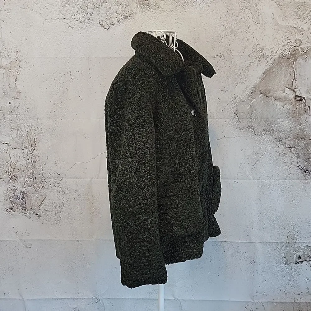 Catherine Malandrino faux fur teddy jacket dark emerald green Women's Size M